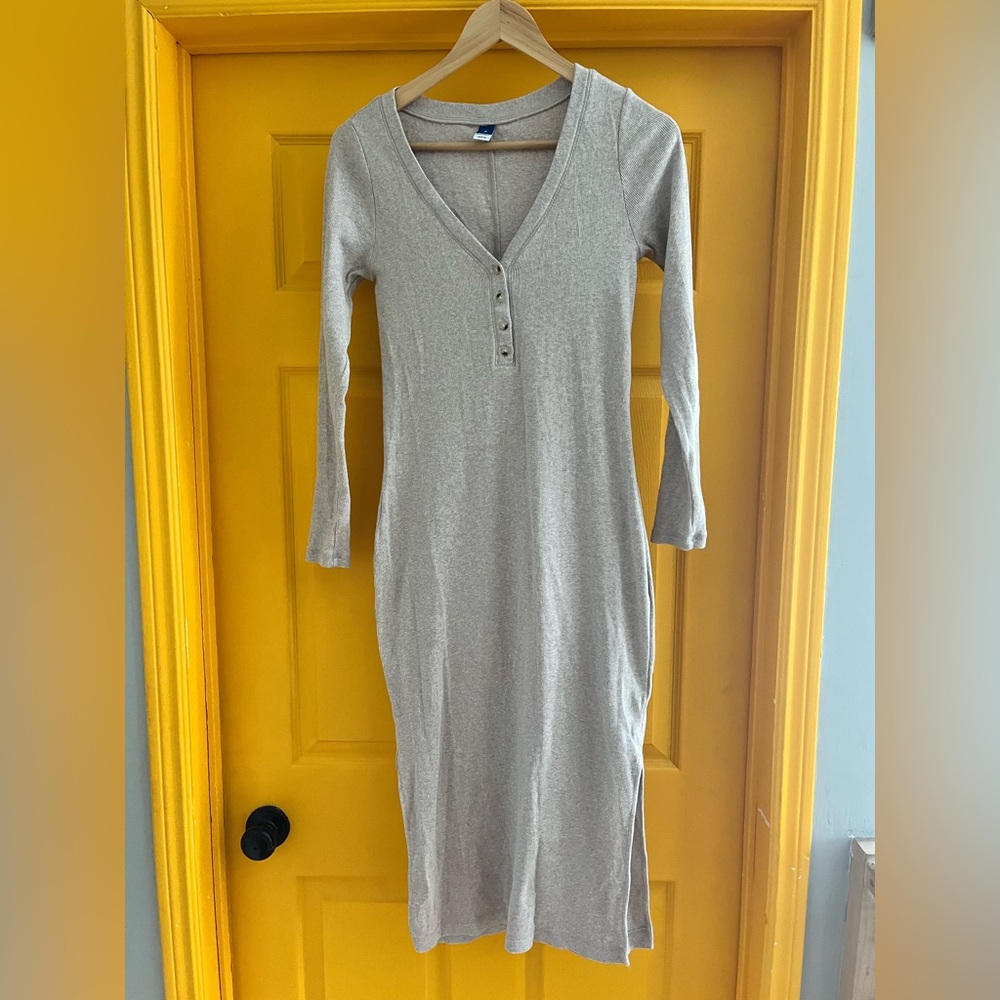 100% Cotton Beige Long Sleeve Dress